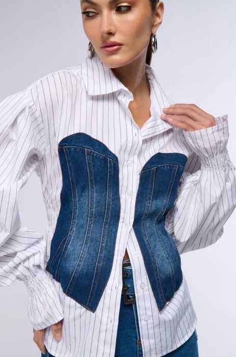 Colorblock Patchwork Denim Blouse