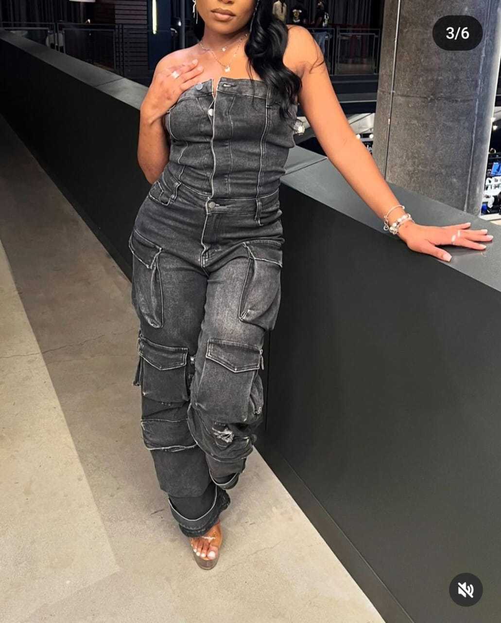 Denim Cargo Jumpsuit